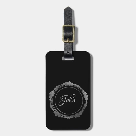 Gepersonaliseerd zwart en zilver bagagelabel (Voorkant verticaal)