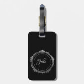 Gepersonaliseerd zwart en zilver bagagelabel (Achterkant verticaal)