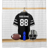 Gepersonaliseerd zwart en zilver grijs Football Je Douchegordijn (Voorkant)