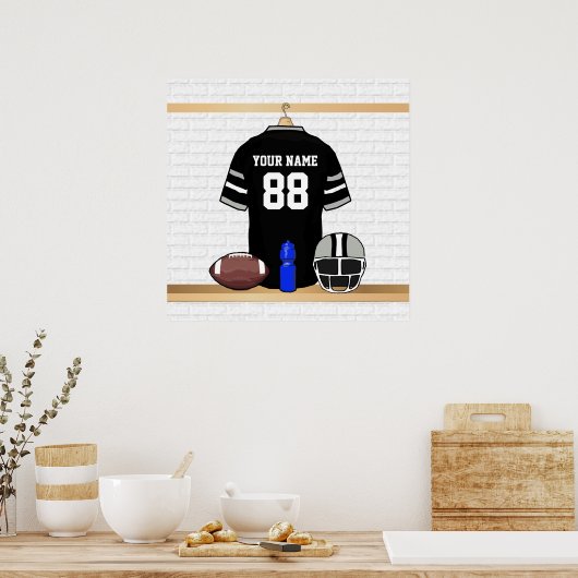 Gepersonaliseerd zwart en zilver grijs Football Je Poster (Keuken)