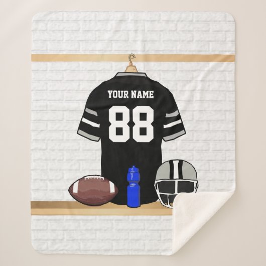 Gepersonaliseerd zwart en zilver grijs Football Je Sherpa Deken (Voorkant)