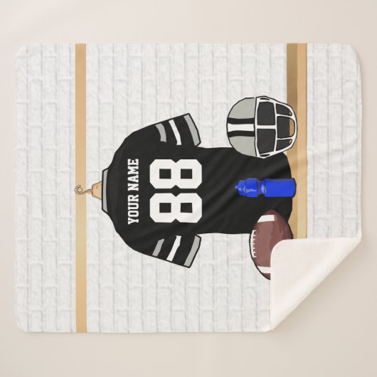 Gepersonaliseerd zwart en zilver grijs Football Je Sherpa Deken (Voorkant (horizontaal))