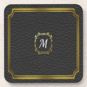 Gepersonaliseerd zwart faux leder bier onderzetter (Voorkant)