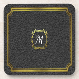 Gepersonaliseerd zwart faux leder bier onderzetter