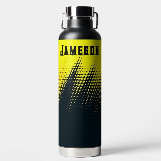 Gepersonaliseerd Zwart & Geel Waterfles (Voorkant)