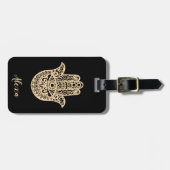 Gepersonaliseerd zwart geluk geschenk hamsa hand bagagelabel (Voorkant horizontaal)