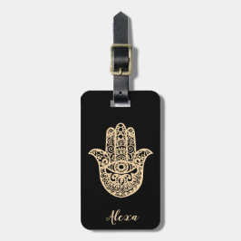 Gepersonaliseerd zwart geluk geschenk hamsa hand bagagelabel