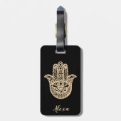 Gepersonaliseerd zwart geluk geschenk hamsa hand bagagelabel (Achterkant verticaal)