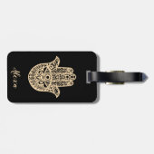 Gepersonaliseerd zwart geluk geschenk hamsa hand bagagelabel (Achterkant horizontaal)