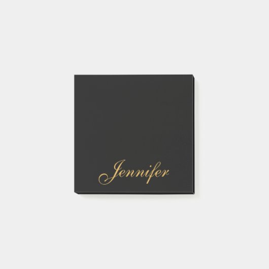 Gepersonaliseerd zwart Gold Script-monogram Post-it® Notes (Voorkant)
