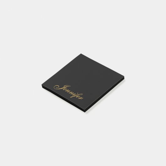 Gepersonaliseerd zwart Gold Script-monogram Post-it® Notes (Schuin)