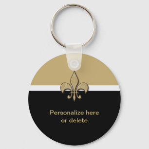 Gepersonaliseerd zwart Gold White Fleur de Lis Sleutelhanger