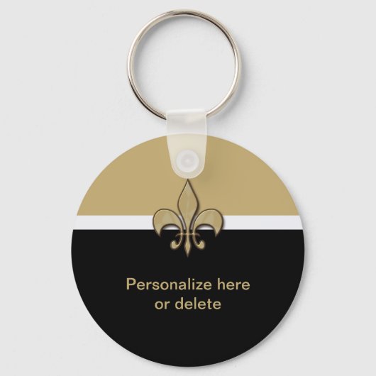 Gepersonaliseerd zwart Gold White Fleur de Lis Sleutelhanger (Voorkant)
