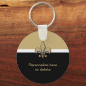Gepersonaliseerd zwart Gold White Fleur de Lis Sleutelhanger (Voorkant)