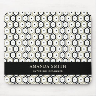 Gepersonaliseerd zwart Gold White Geometric Modern Muismat