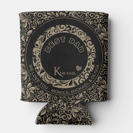 Gepersonaliseerd zwart goud bloemmotief blikjeskoeler (Achterkant)