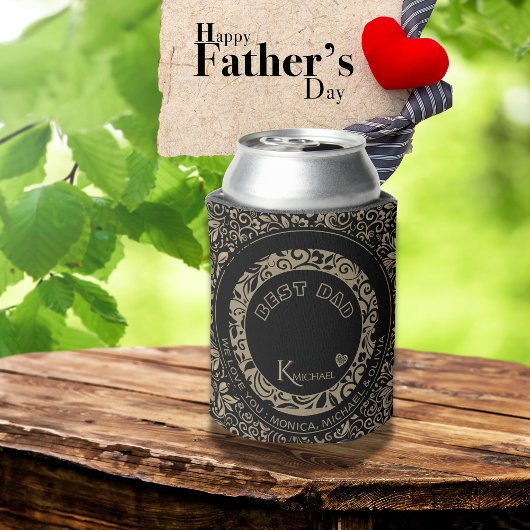 Gepersonaliseerd zwart goud bloemmotief blikjeskoeler