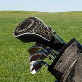 Gepersonaliseerd zwart goud bloemmotief golfheadcover