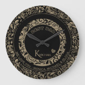 Gepersonaliseerd zwart goud bloemmotief grote klok (Voorkant)