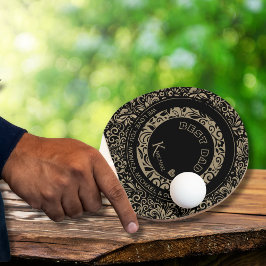 Gepersonaliseerd zwart goud bloemmotief tafeltennisbatje