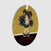 Gepersonaliseerd Zwart & Goud Cheerleading Ornamen Ornament (voorkant)