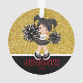 Gepersonaliseerd Zwart & Goud Cheerleading Ornamen Ornament (achterkant)