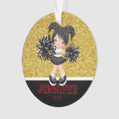 Gepersonaliseerd Zwart & Goud Cheerleading Ornamen Ornament (voorkant)