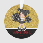 Gepersonaliseerd Zwart & Goud Cheerleading Ornamen Ornament (voorkant)