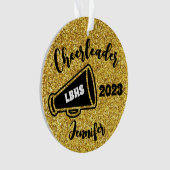 Gepersonaliseerd Zwart & Goud Cheerleading Ornamen Ornament (voorkant)