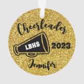 Gepersonaliseerd Zwart & Goud Cheerleading Ornamen Ornament (achterkant)
