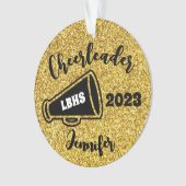Gepersonaliseerd Zwart & Goud Cheerleading Ornamen Ornament (voorkant)