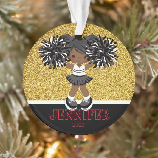 Gepersonaliseerd Zwart & Goud Cheerleading Ornamen Ornament (Boom)