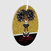 Gepersonaliseerd Zwart & Goud Cheerleading Ornamen Ornament (voorkant)