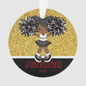 Gepersonaliseerd Zwart & Goud Cheerleading Ornamen Ornament (voorkant)