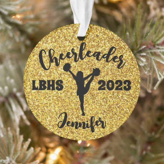 Gepersonaliseerd Zwart & Goud Cheerleading Ornamen Ornament (Boom)