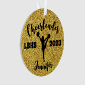 Gepersonaliseerd Zwart & Goud Cheerleading Ornamen Ornament (voorkant)