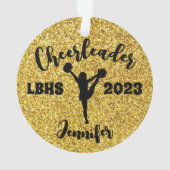 Gepersonaliseerd Zwart & Goud Cheerleading Ornamen Ornament (achterkant)