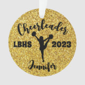 Gepersonaliseerd Zwart & Goud Cheerleading Ornamen Ornament (voorkant)