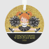 Gepersonaliseerd Zwart & Goud Cheerleading Ornamen Ornament (achterkant)