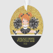 Gepersonaliseerd Zwart & Goud Cheerleading Ornamen Ornament (voorkant)
