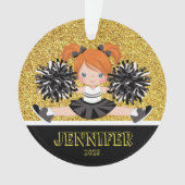 Gepersonaliseerd Zwart & Goud Cheerleading Ornamen Ornament (voorkant)