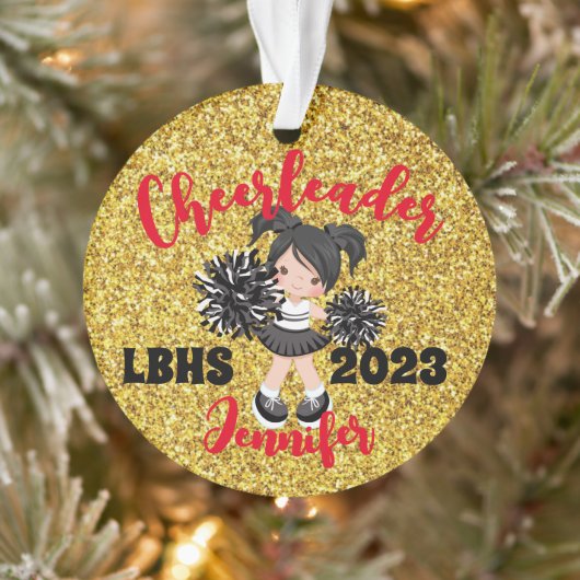 Gepersonaliseerd Zwart & Goud Cheerleading Ornamen Ornament (Boom)
