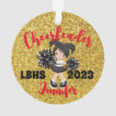 Gepersonaliseerd Zwart & Goud Cheerleading Ornamen Ornament (achterkant)