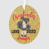 Gepersonaliseerd Zwart & Goud Cheerleading Ornamen Ornament (voorkant)