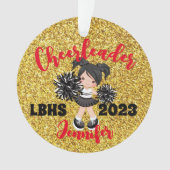 Gepersonaliseerd Zwart & Goud Cheerleading Ornamen Ornament (voorkant)