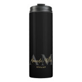 Gepersonaliseerd zwart goud modern monogram minima thermosbeker (Voorkant)