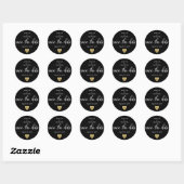 Gepersonaliseerd ZWART Goud SAVE THE DATE Bruiloft Ronde Sticker (Vel)