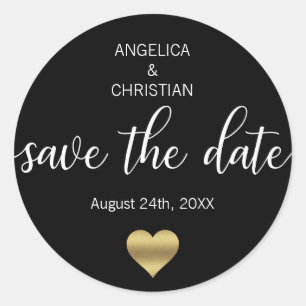 Gepersonaliseerd ZWART Goud SAVE THE DATE Bruiloft Ronde Sticker
