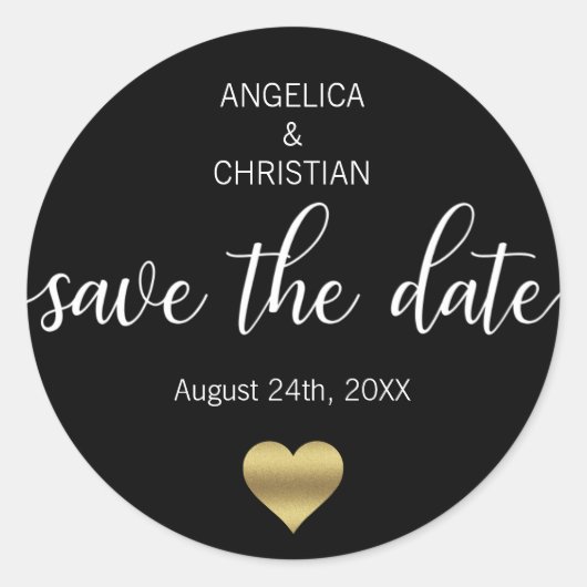 Gepersonaliseerd ZWART Goud SAVE THE DATE Bruiloft Ronde Sticker (Voorkant)
