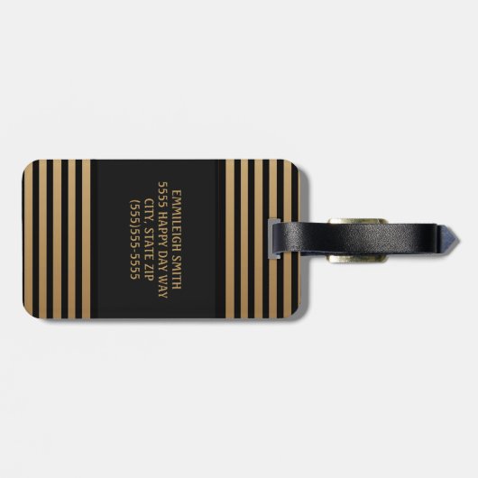 Gepersonaliseerd zwart goud Striped I need Vacking Bagagelabel (Achterkant horizontaal)